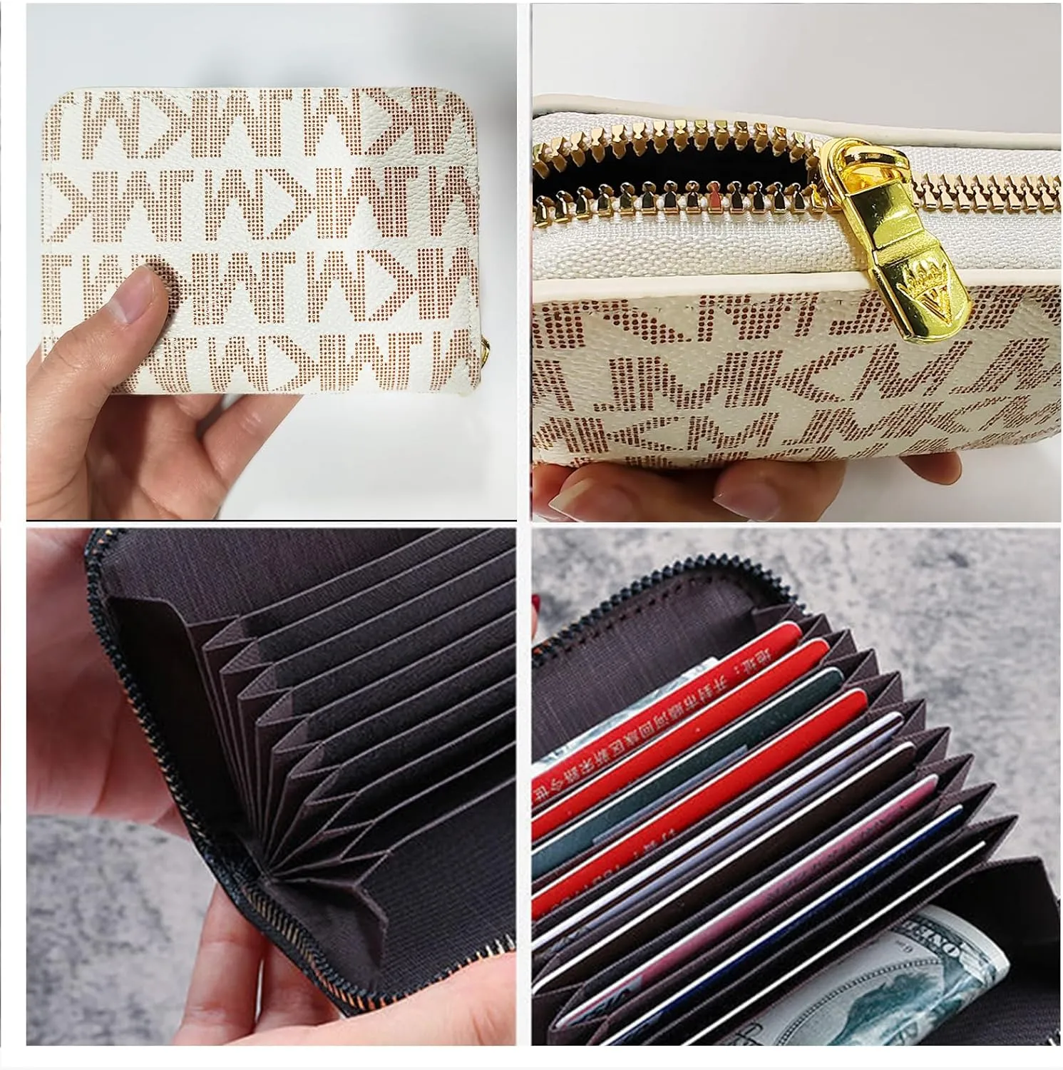 Popular Purse Set for Womens Wallet Includes A Triple Fold Purse and Two Small Card Bag with Multiple Slots (light khaki)