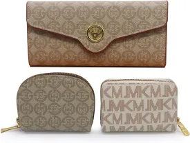 Popular Purse Set for Womens Wallet Includes A Triple Fold Purse and Two Small Card Bag with Multiple Slots (light khaki)