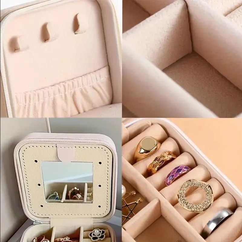Portable Travel Jewelry Case and Organizer with Mirror