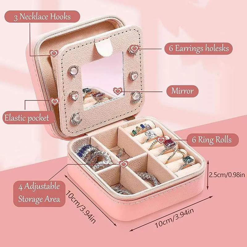 Portable Travel Jewelry Case and Organizer with Mirror