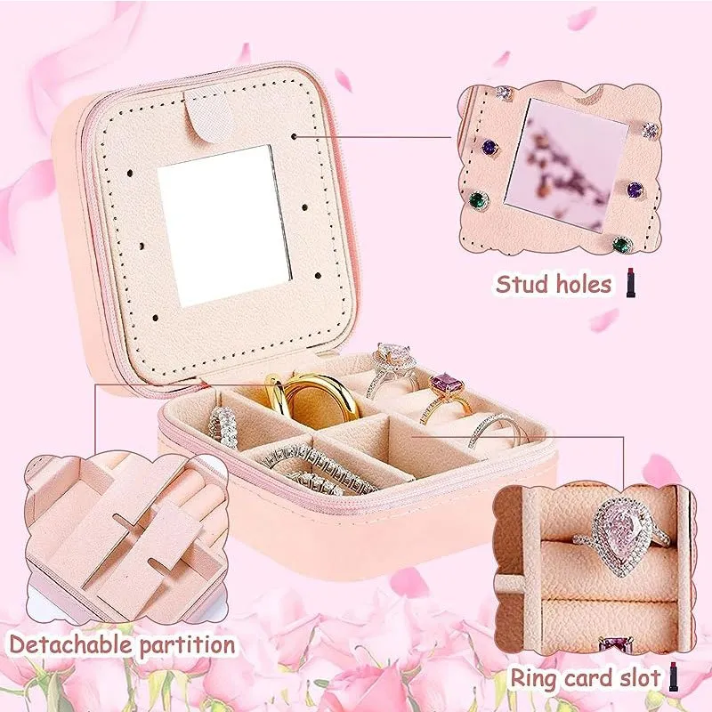 Portable Travel Jewelry Case and Organizer with Mirror