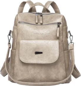 PU Leather Backpack Purse for Women Fashion Multipurpose Design Handbag Ladies Shoulder Bags Travel Backpack Beige