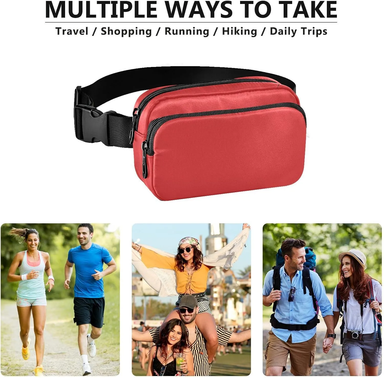 Red Fanny Packs for Women Belt Bag Waterproof Fanny Pack Cross Body Bum Bag Fashion Waist Packs Small Crossbody Bags for Traveling Running Sports Hiking Men