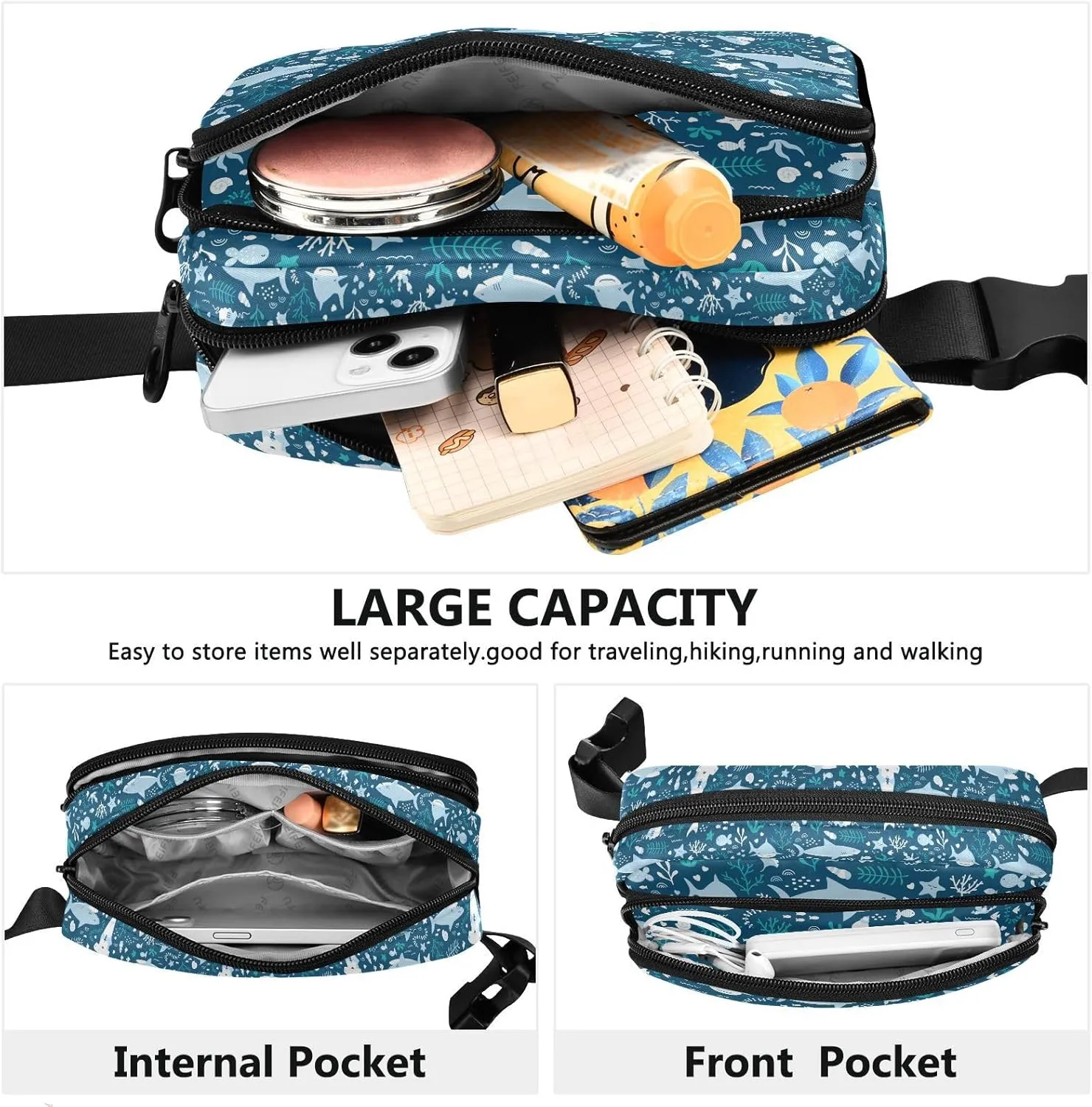 Shark Belt Bag for Women Fanny Pack Lightweight Waist Bags Waterproof for Travel Walking Running Hiking Cycling