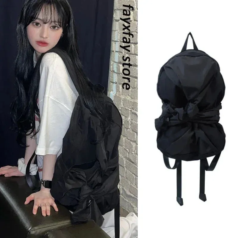 Sohiwoo Japanese Harajuku Knotted Bow Aesthetic Women Backpack Fashion School Backpacks for Women High-capacityTravel Girl Backpacks