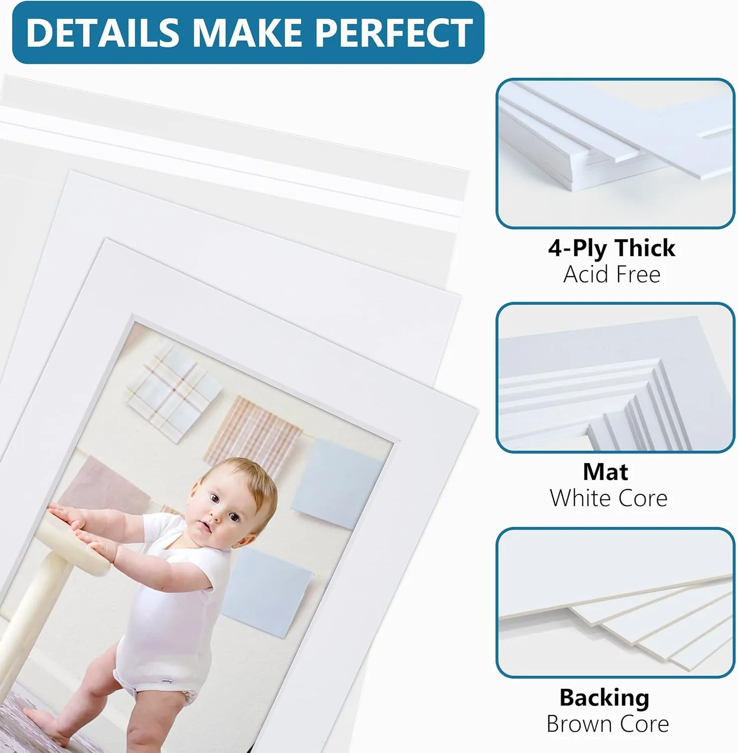 Somime 10 Pack White Photo Board 11x14 Mat for 8.5x11 Photo Mat, White Core Bevel Cut 11x14 Matted Picture Frame Mat Kit Includes 10 Pre Cut Frame Mats & 10 Acid Free Backers & 10 Clear Seal Bags