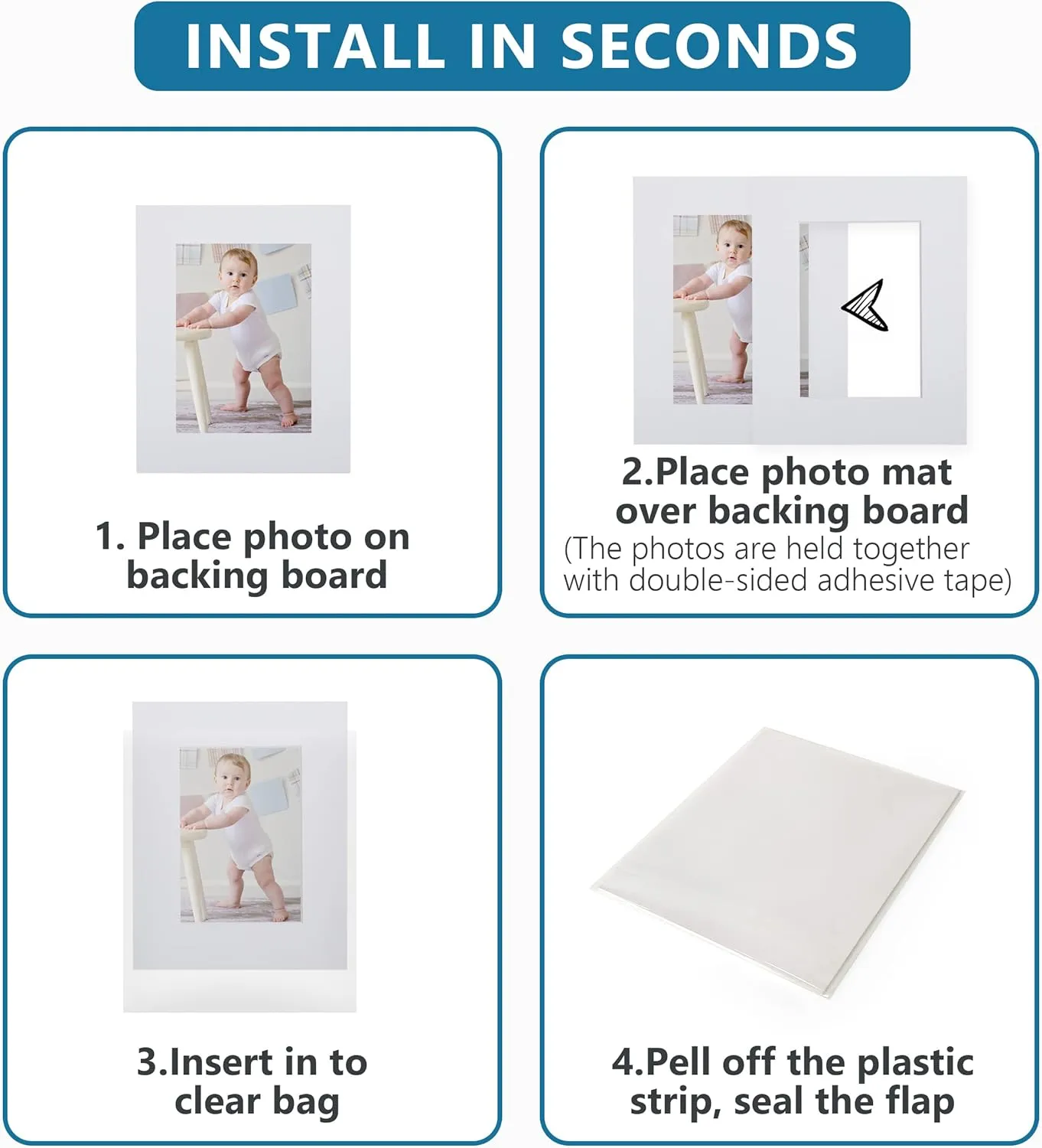 Somime 10 Pack White Photo Board 11x14 Mat for 8.5x11 Photo Mat, White Core Bevel Cut 11x14 Matted Picture Frame Mat Kit Includes 10 Pre Cut Frame Mats & 10 Acid Free Backers & 10 Clear Seal Bags