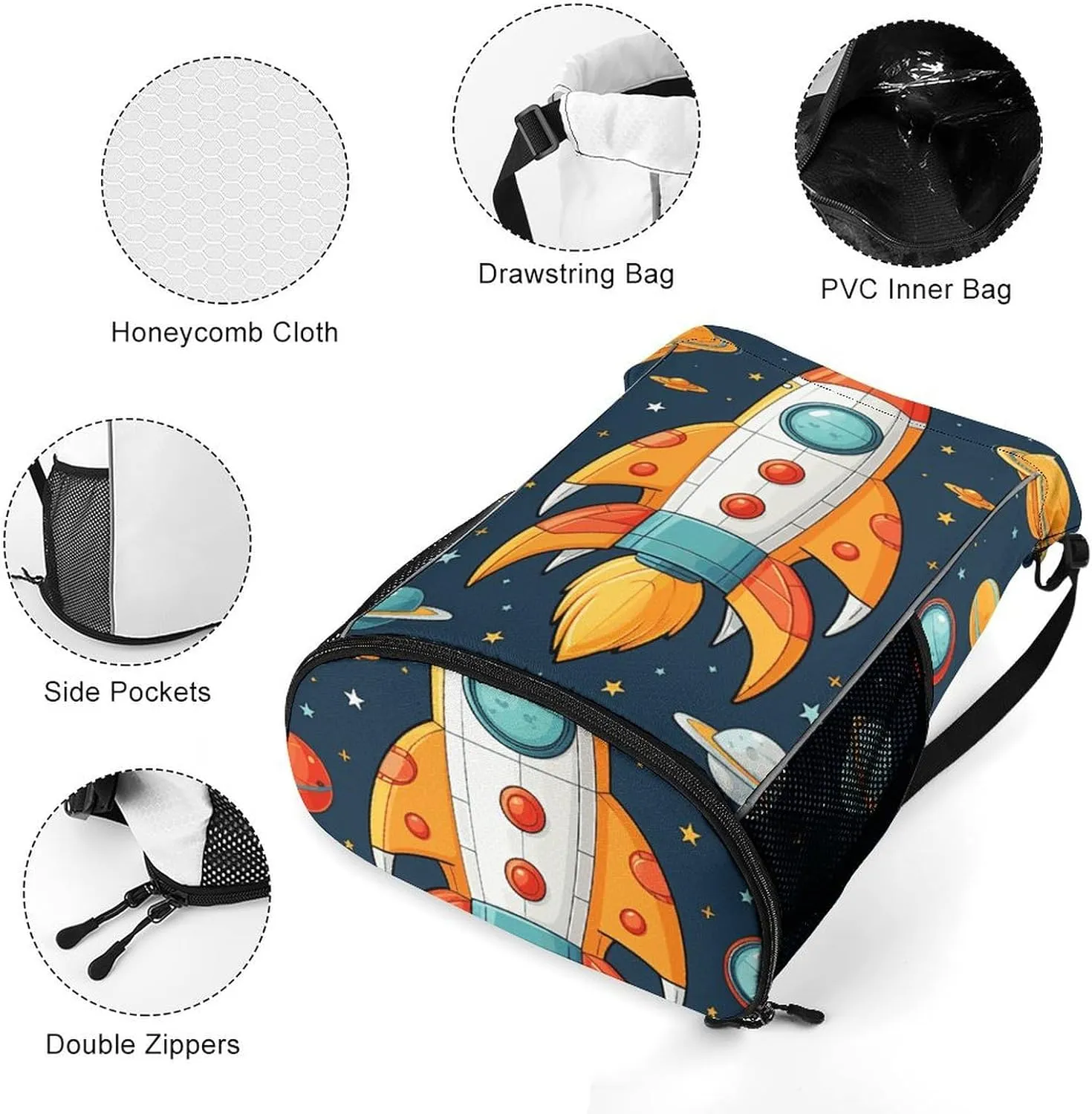 Sports Drawstring Backpack Lightweight Small Gym Bag Rocket Clipart Space Ship Gym Sackpack for Women Men