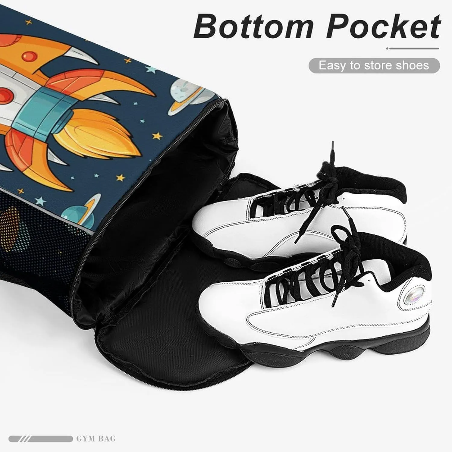 Sports Drawstring Backpack Lightweight Small Gym Bag Rocket Clipart Space Ship Gym Sackpack for Women Men