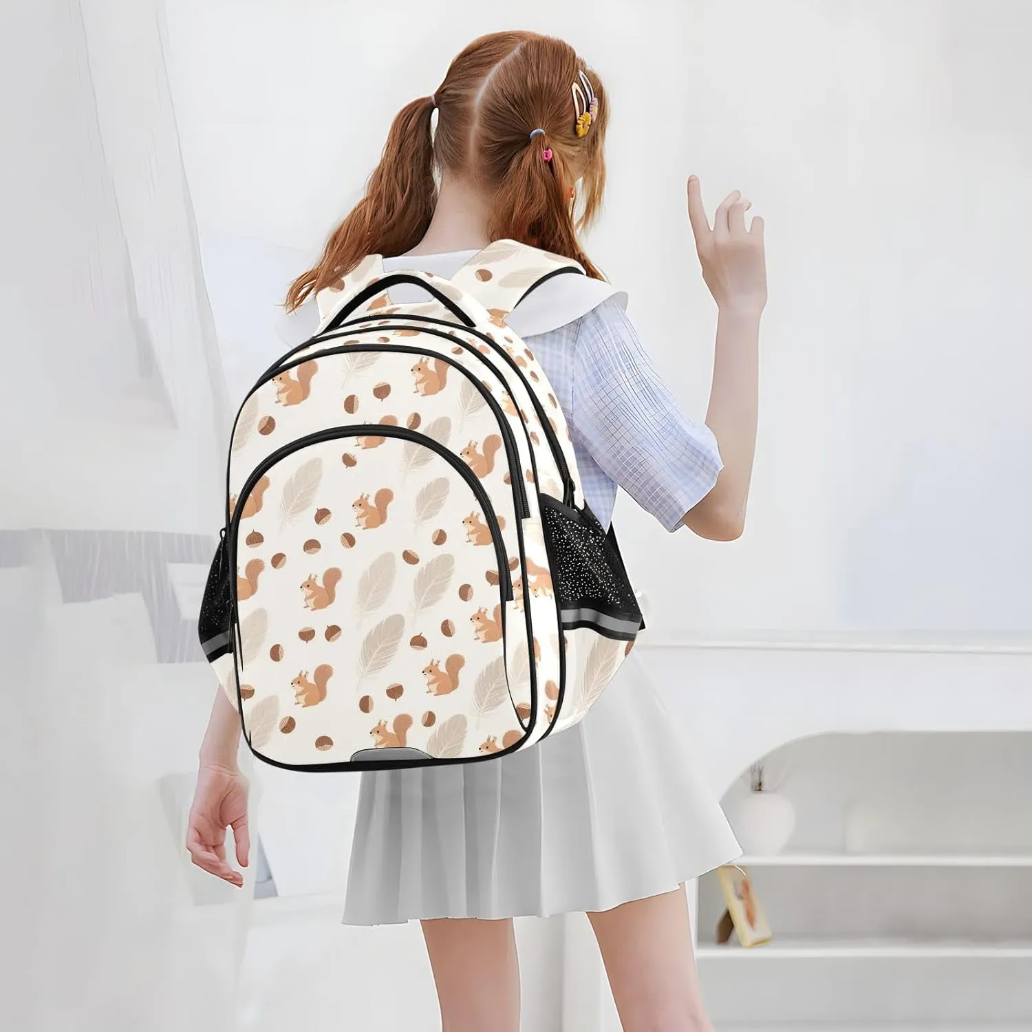 Squirrel Chestnut Feather Backpack for Kids 8-14 Years Boys Girls School Bookbag Daypack M 2300658