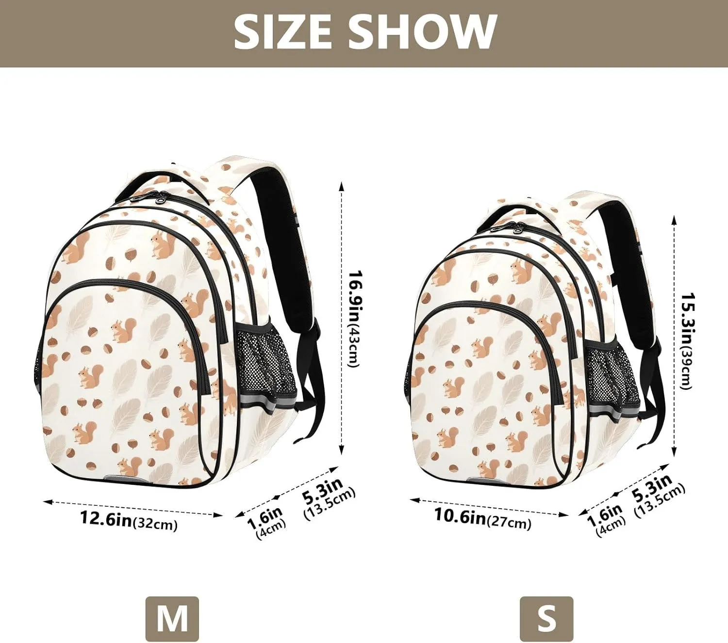 Squirrel Chestnut Feather Backpack for Kids 8-14 Years Boys Girls School Bookbag Daypack M 2300658