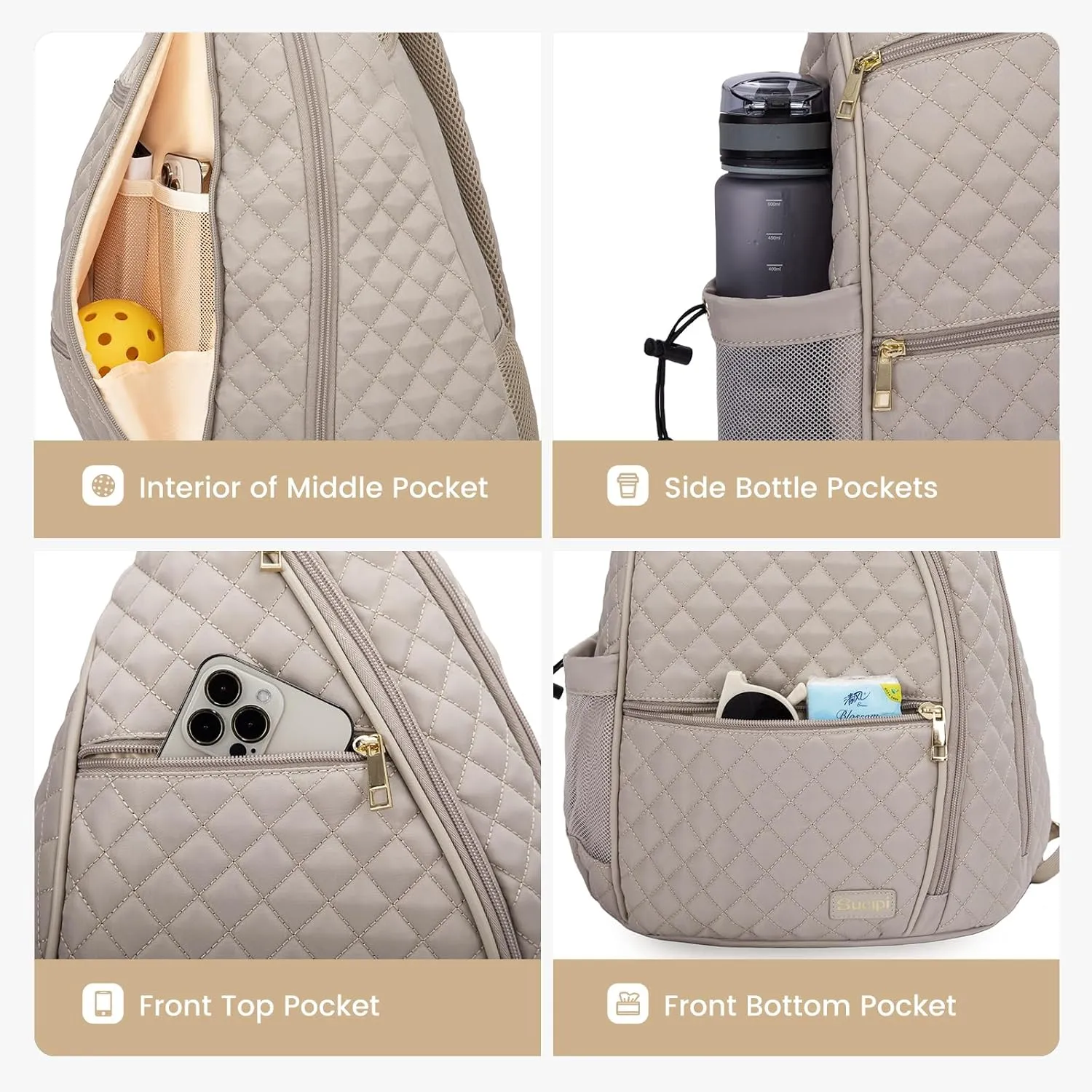 Sucipi Women's Pickleball Backpack - Quilted Crossbody Sling Bag for Tennis & Pickleball Paddle