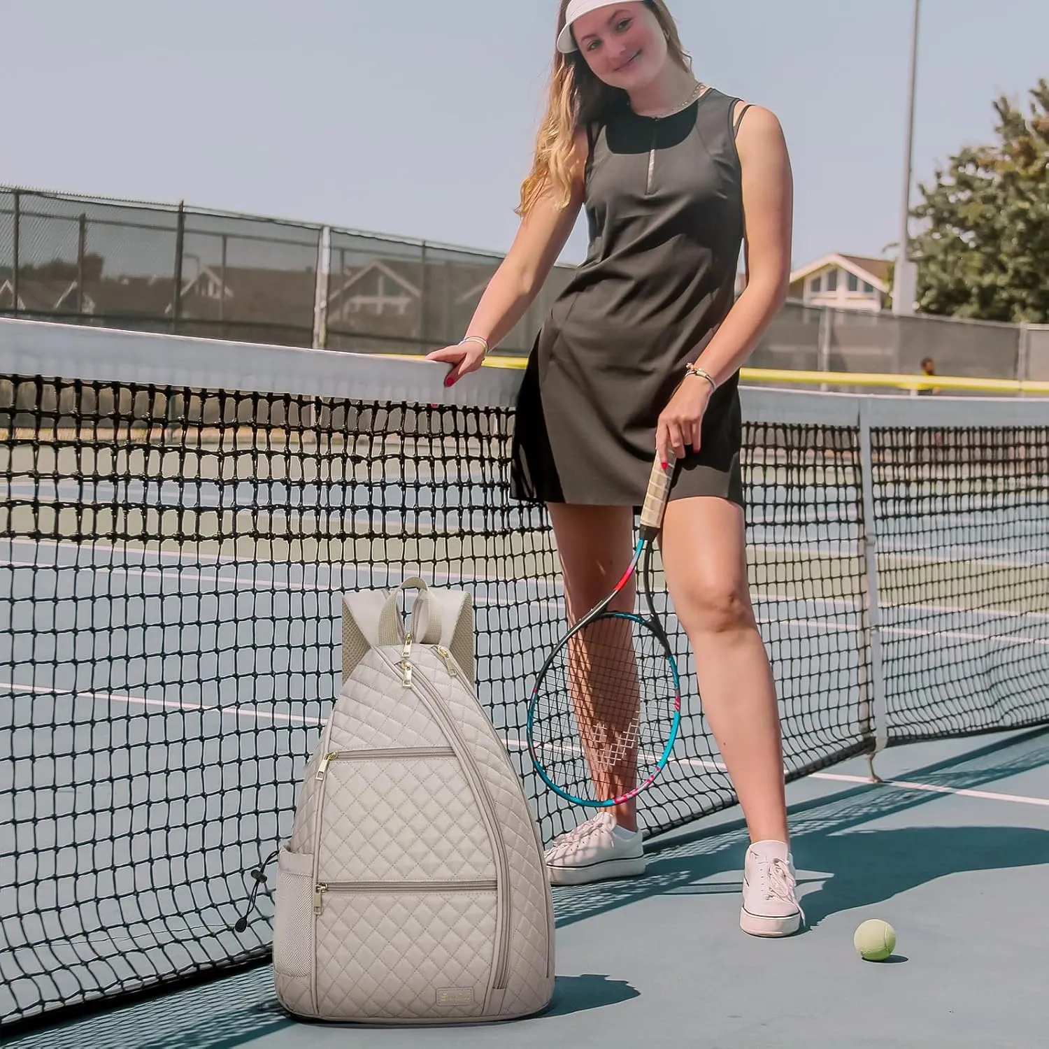 Sucipi Women's Pickleball Backpack - Quilted Crossbody Sling Bag for Tennis & Pickleball Paddle