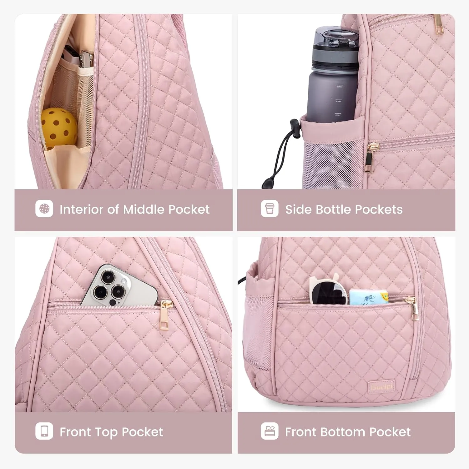Sucipi Women's Pickleball Backpack - Quilted Crossbody Sling Bag for Tennis & Pickleball Paddle