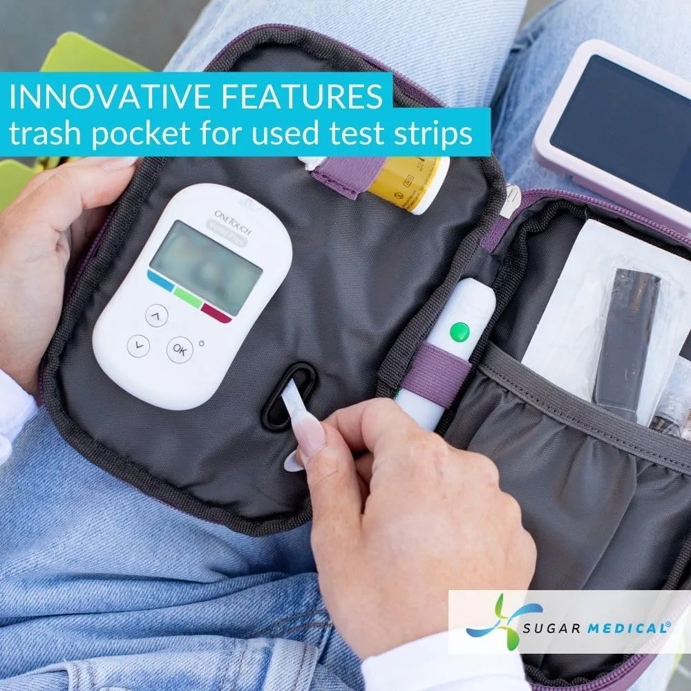 Sugar Medical Insulated Diabetes Supply Bag  Glucose Meter Case & Diabetic Organizer | Crossbody or Belt Bag for Insulin, Test Strips, Lancets & More. (Misty Purple)