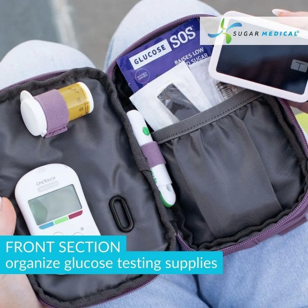 Sugar Medical Insulated Diabetes Supply Bag  Glucose Meter Case & Diabetic Organizer | Crossbody or Belt Bag for Insulin, Test Strips, Lancets & More. (Misty Purple)