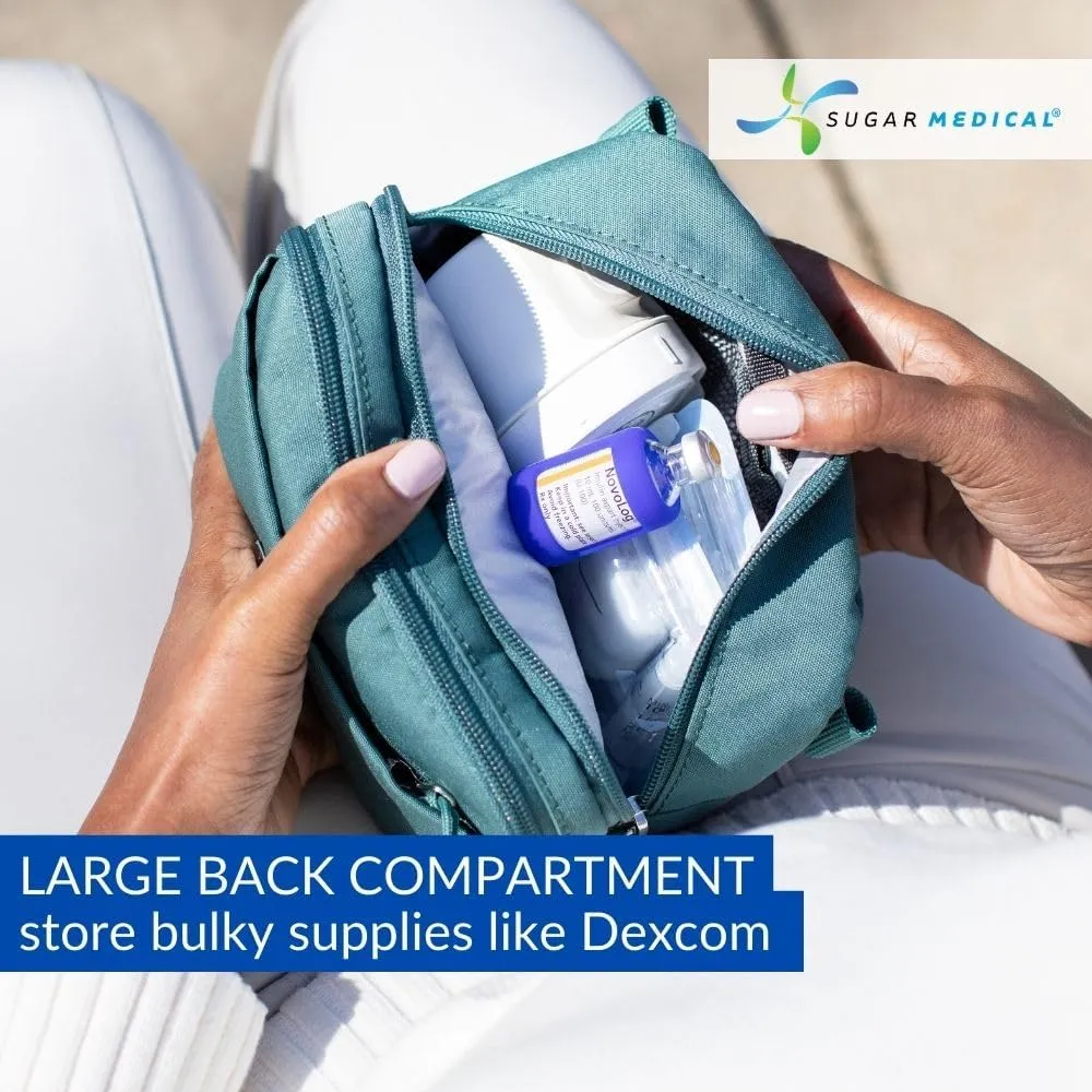 Sugar Medical Insulated Diabetes Supply Bag  Glucose Meter Case & Diabetic Organizer | Crossbody or Belt Bag for Insulin, Test Strips, Lancets & More. (Pine)