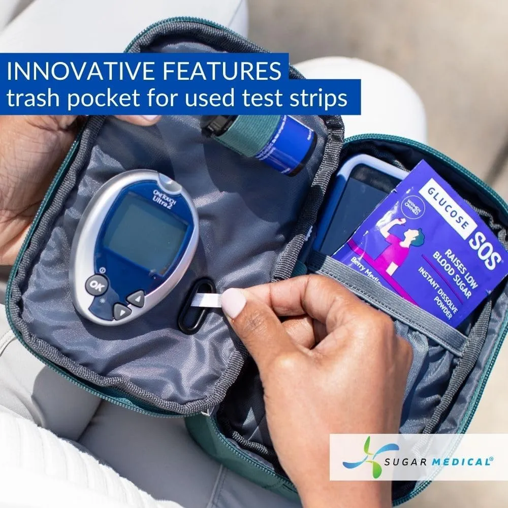 Sugar Medical Insulated Diabetes Supply Bag  Glucose Meter Case & Diabetic Organizer | Crossbody or Belt Bag for Insulin, Test Strips, Lancets & More. (Pine)