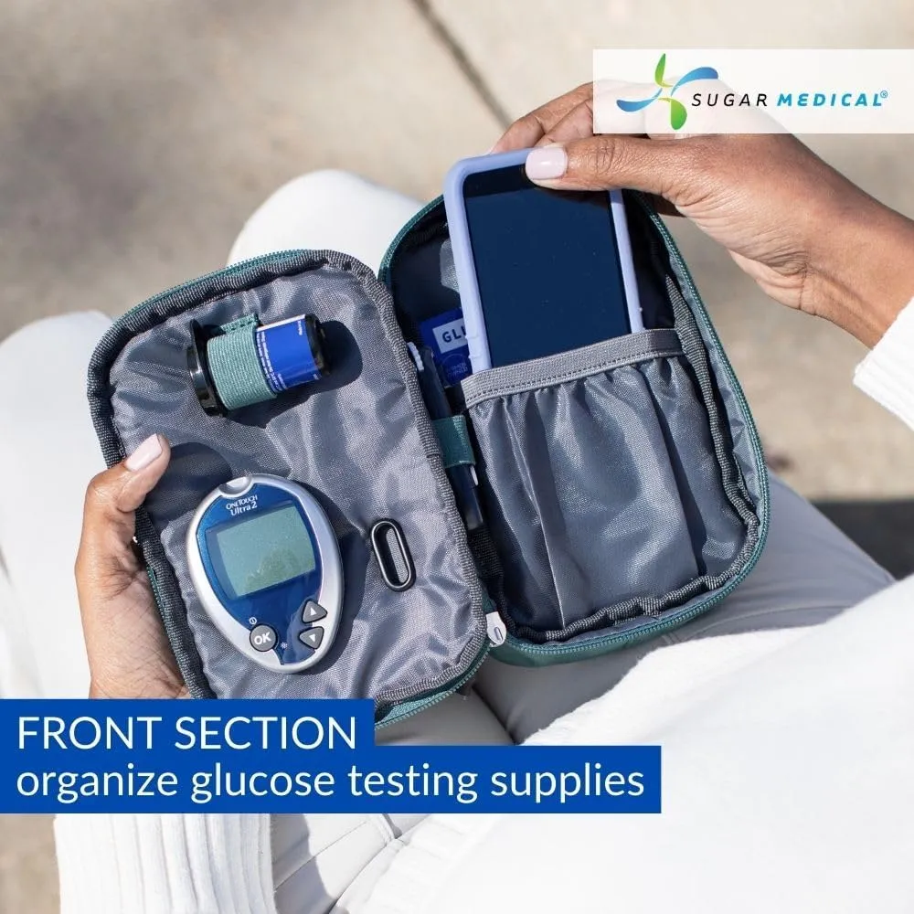 Sugar Medical Insulated Diabetes Supply Bag  Glucose Meter Case & Diabetic Organizer | Crossbody or Belt Bag for Insulin, Test Strips, Lancets & More. (Pine)