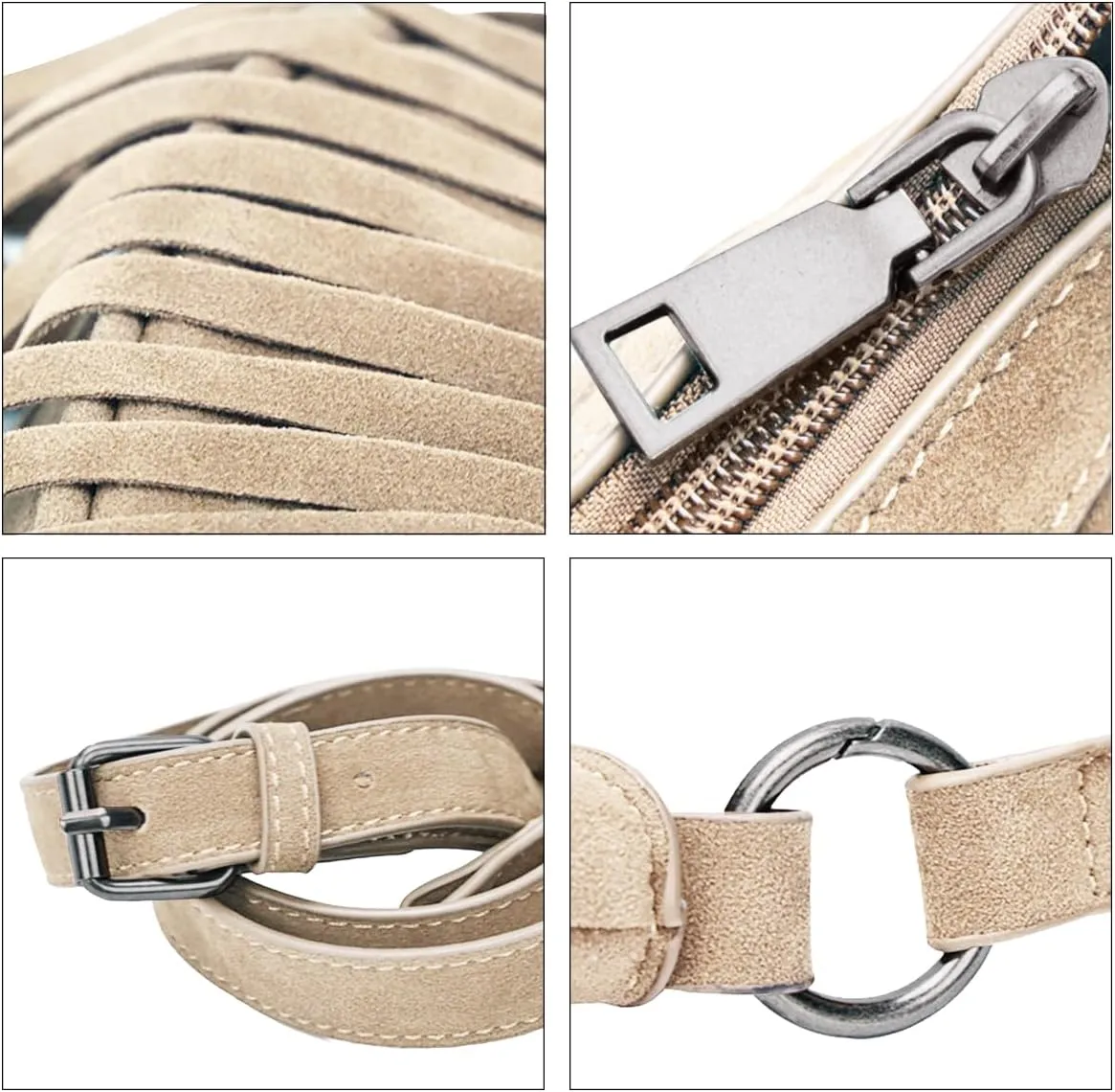 Sunwel Fashion Women Western Small Fringe Underarm Purse Shoulder Bag Vegan Suede Hippie Crossbody Bag with Tassel