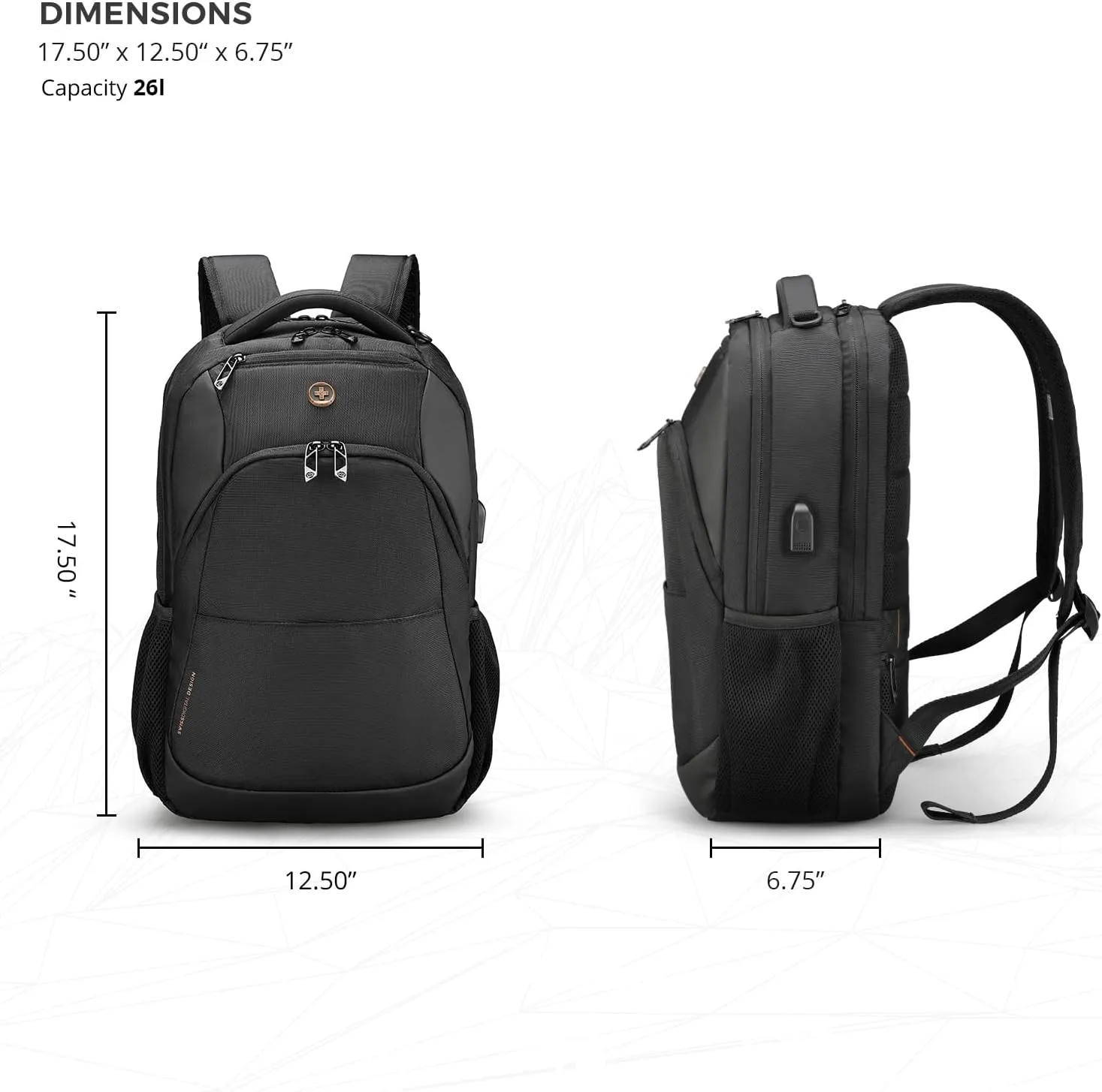 Swissdigital Design Travel Laptop Backpack, College Laptops Backpack with USB Charging Port for Men and Women Fits 16 Inch Notebook, Black | ANDWIL
