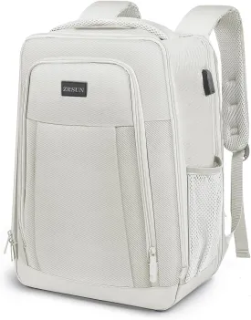 Travel Backpack, Business Anti Theft Slim Sturdy Laptops Backpack with USB Charging Port, Water Resistant College School Laptop Bag for Men & Women Fits 15.6 Inch Notebook (Beige)