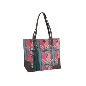 Trenditions Women's Catchfly Custom Steer Head Print Coral Turquoise Tote