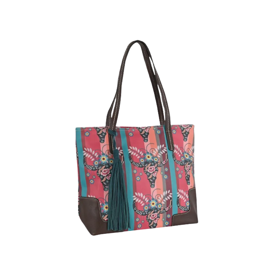 Trenditions Women's Catchfly Custom Steer Head Print Coral Turquoise Tote