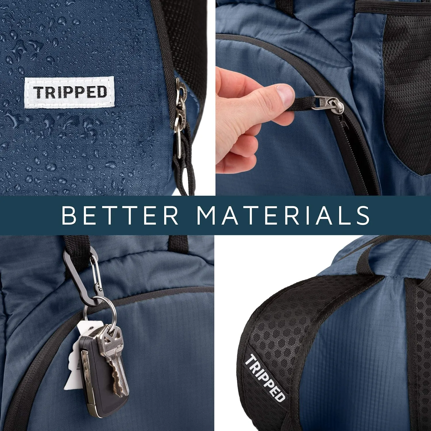 TRIPPED Travel Gear Traveling Backpack- Foldable collapsible lightweight backpack for travel (Blue) 35 liters