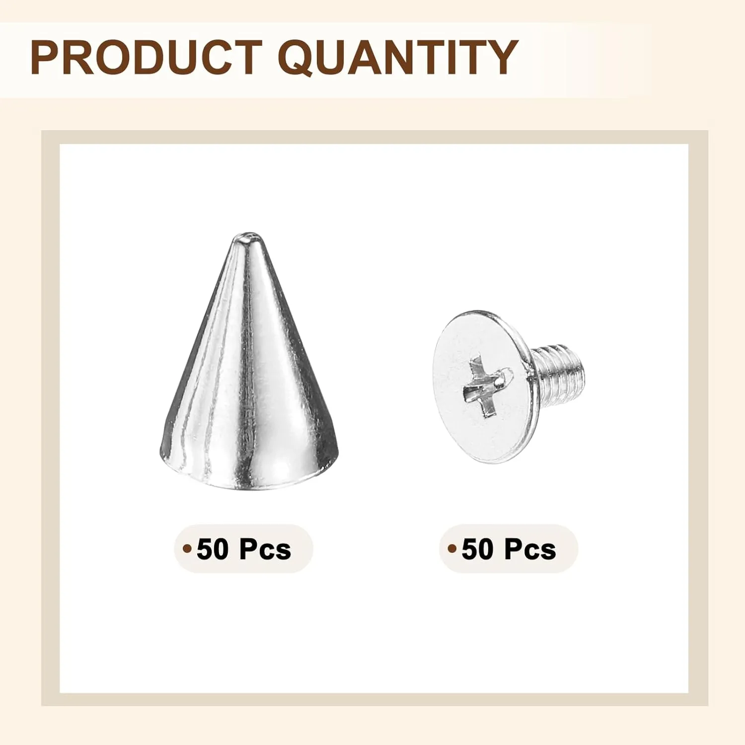 uxcell 50 Sets Spikes and Studs, 7 x 9mm Cone Spikes Screw Back Studs Rivets, Cone Punk Spikes Rivet for Clothing Belts Bags DIY Leather Crafts, Silver