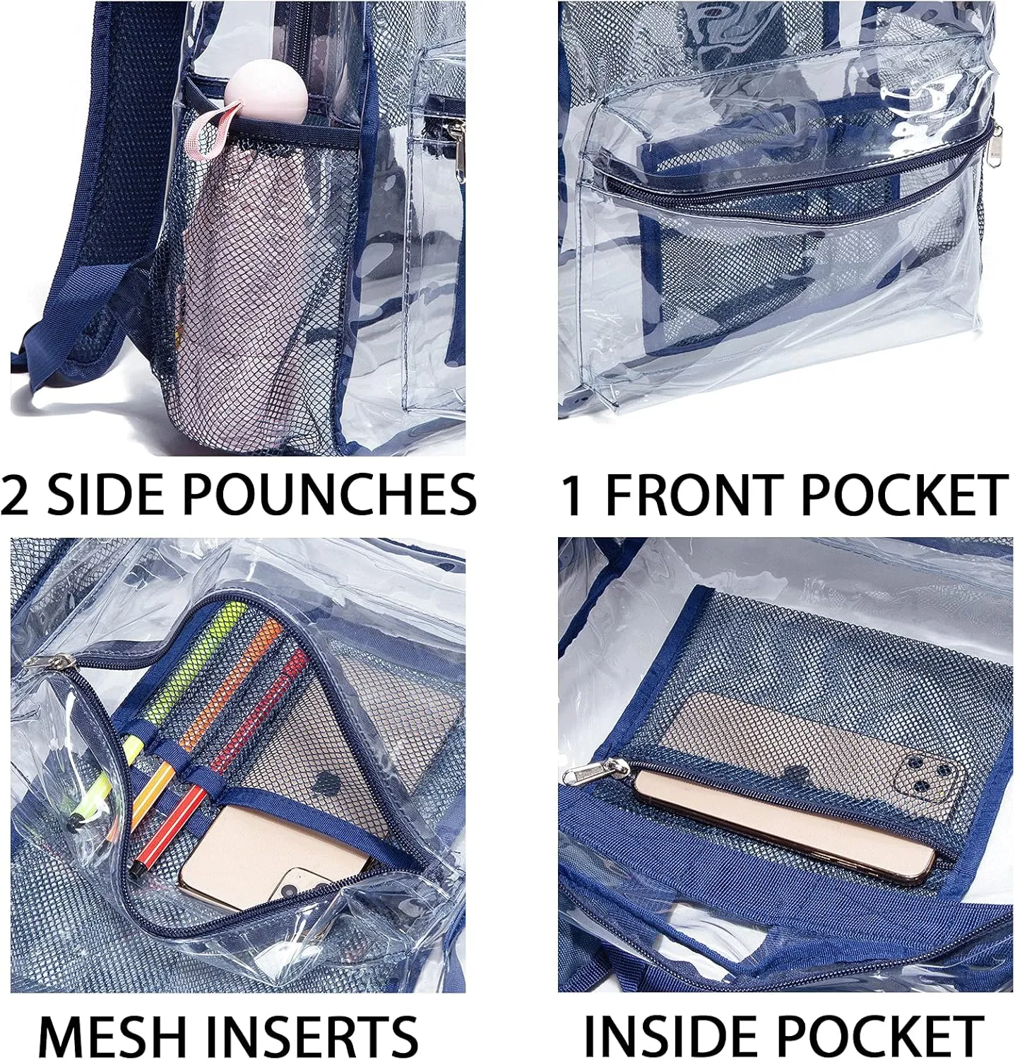 Vorspack Clear Backpack Heavy Duty PVC Transparent Backpack with Reinforced Strap for College Workplace