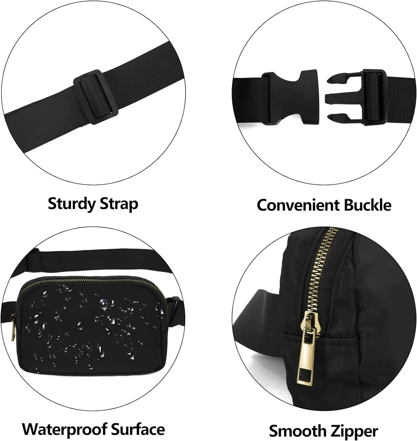 Waist Belt Bag Fashion Fanny Women and Men Gift Waist Pack With Adjustable Strap For Travel Running Hiking Walking Black Beige