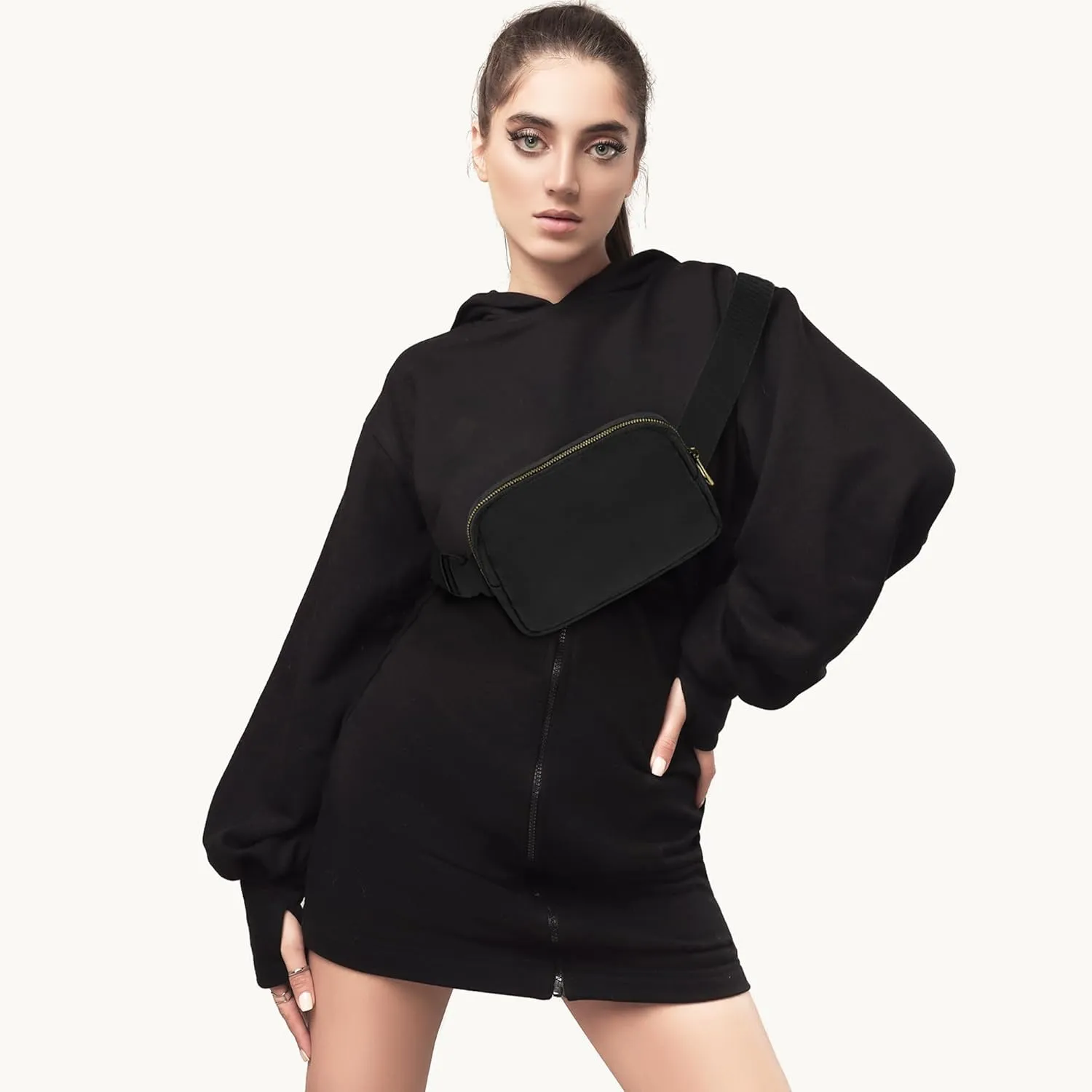 Waist Belt Bag Fashion Fanny Women and Men Gift Waist Pack With Adjustable Strap For Travel Running Hiking Walking Black Beige