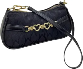 Women's Heart Chain Linked Shoulder Handbags Zipper Small Underarm Bag Elegant Graphic Purse