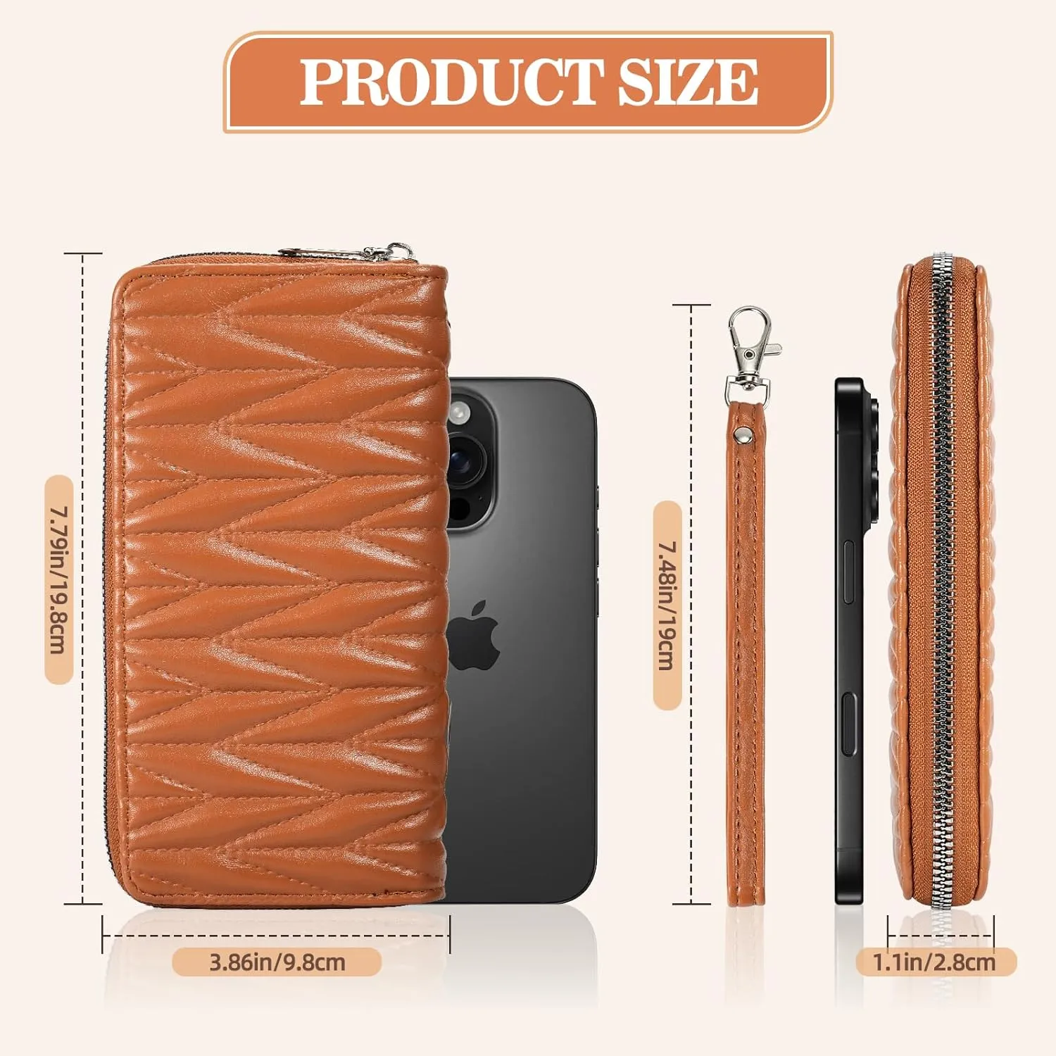 Women's Vegan Leather Wristlet Wallet with Phone Pocket - 8 Card Slots, Slim Design & Gift Box - Trendy Diffractive Diamond Pattern (Multiple Colors)(Black)