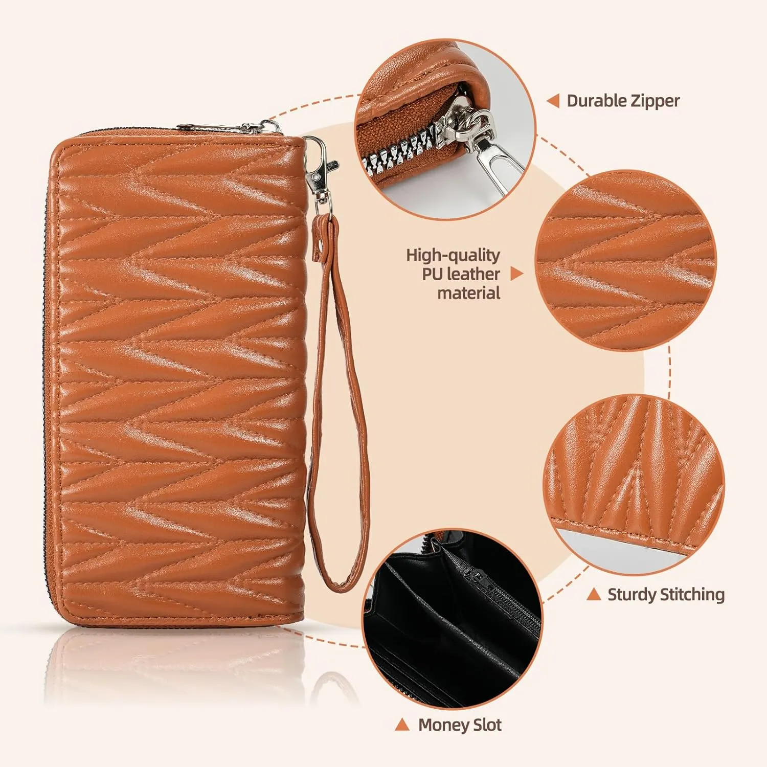 Women's Vegan Leather Wristlet Wallet with Phone Pocket - 8 Card Slots, Slim Design & Gift Box - Trendy Diffractive Diamond Pattern (Multiple Colors)(Black)