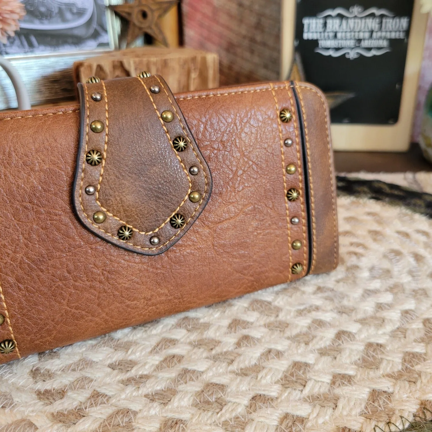Women's Weathered Brown Wallet with Tan Trim by Justin  22078775W