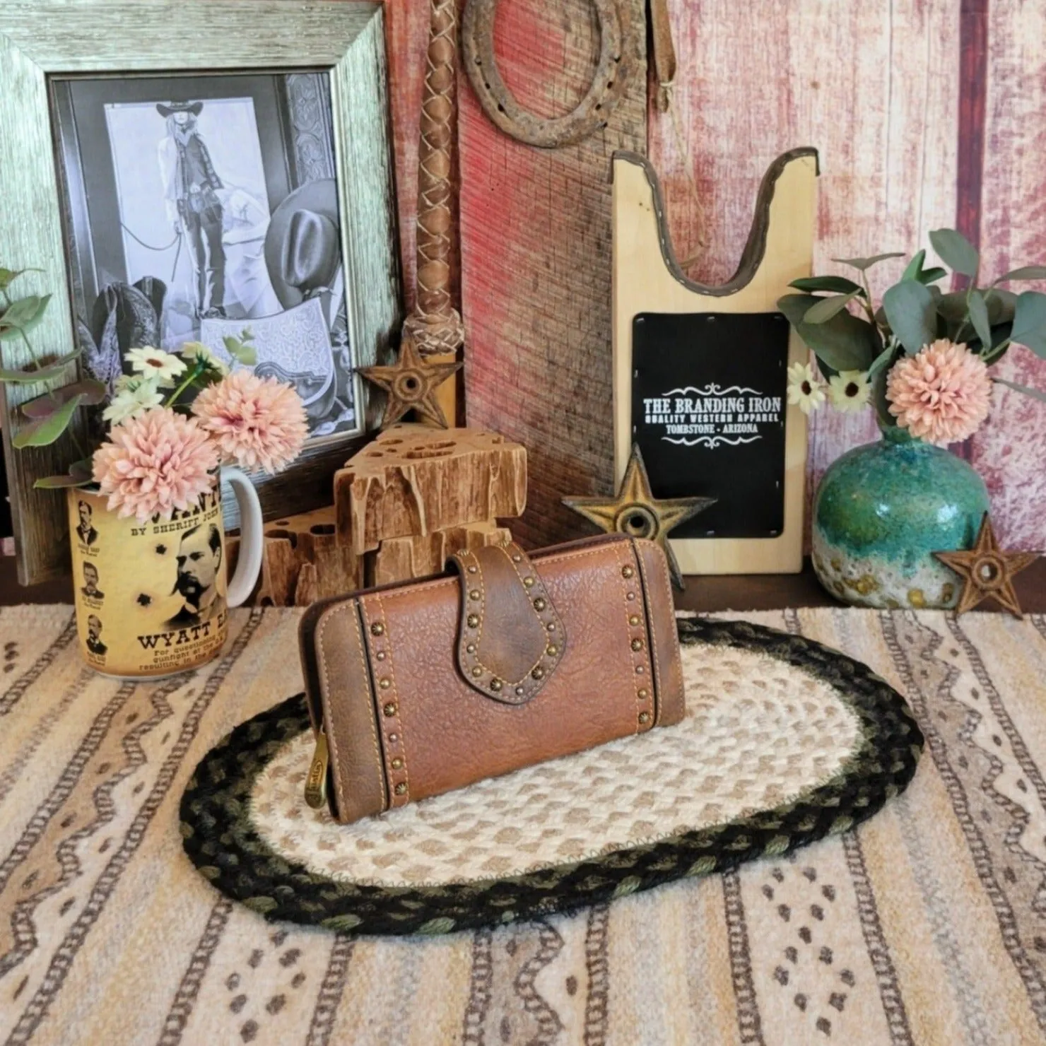 Women's Weathered Brown Wallet with Tan Trim by Justin  22078775W