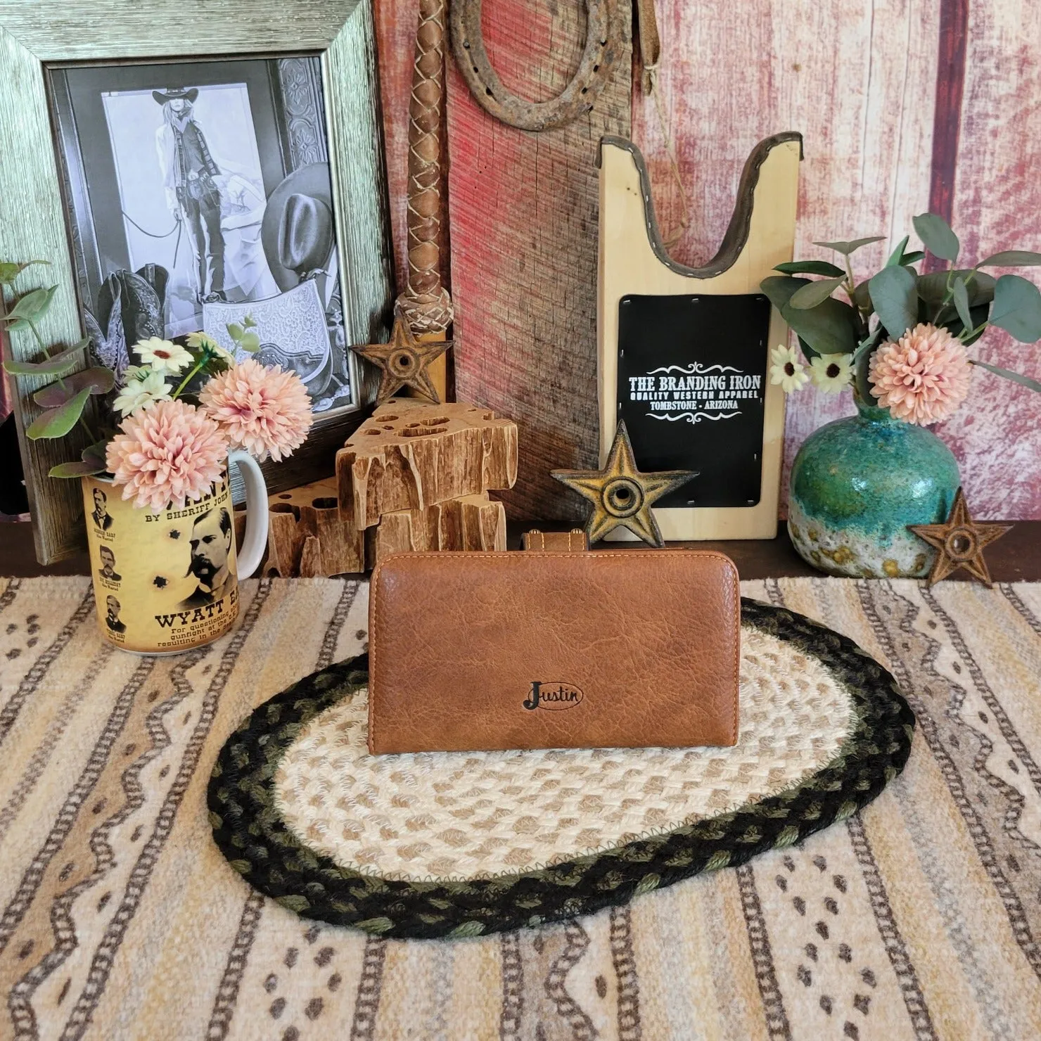 Women's Weathered Brown Wallet with Tan Trim by Justin  22078775W